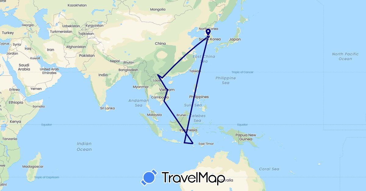 TravelMap itinerary: driving in Indonesia, South Korea, Vietnam (Asia)